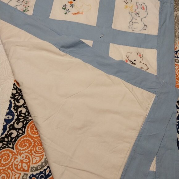 3726 Vintage Baby Blanket, Hand Embroidered And Tacked Not Quilted. - Picture 6 of 8